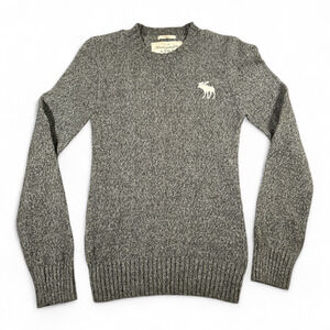 Abercrombie Fitch Sweater Adult Extra SMALL Gray Muscle Fit Moose Logo Y2K